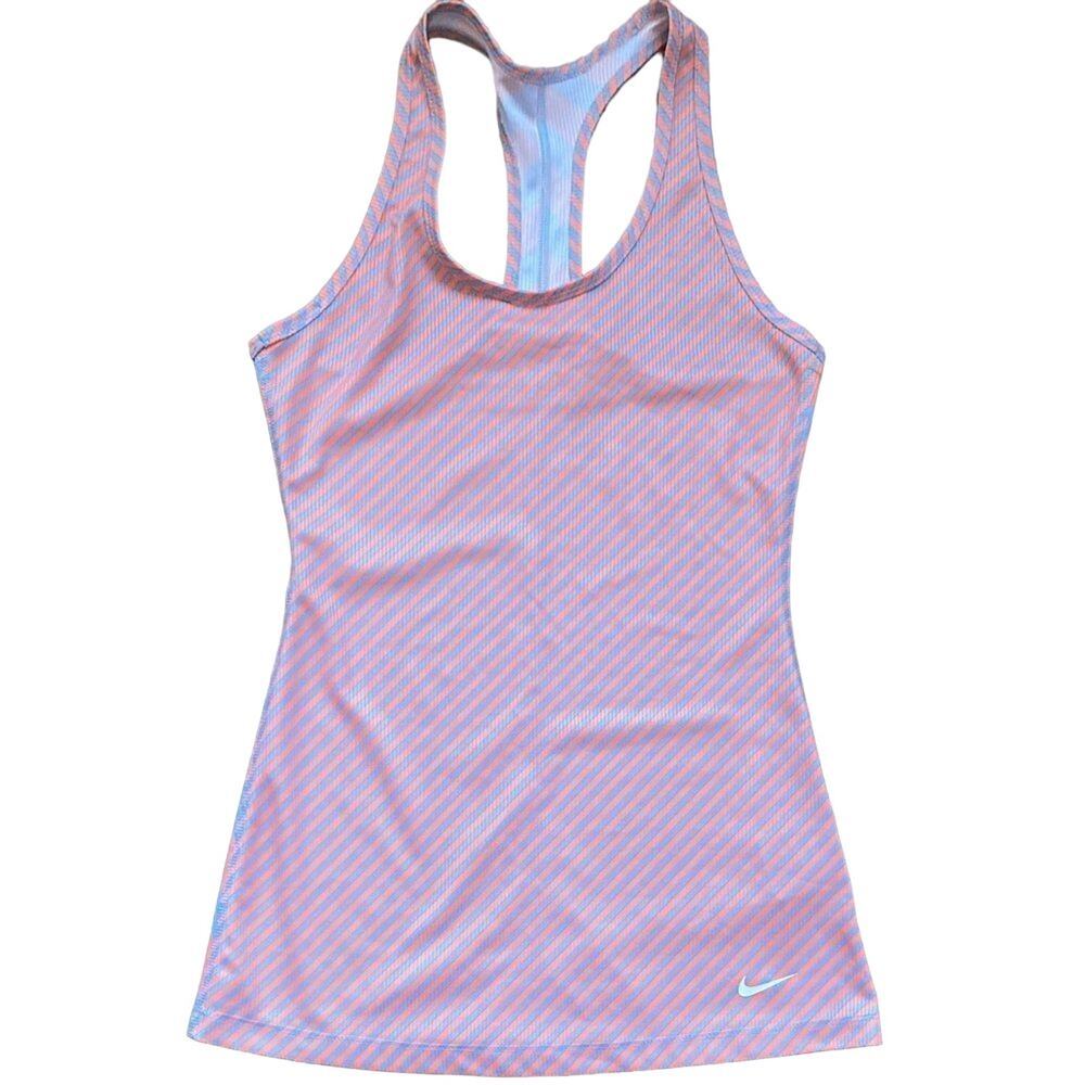 Nike peach and grey striped‎ ribbed racerback Dri-Fit tank top